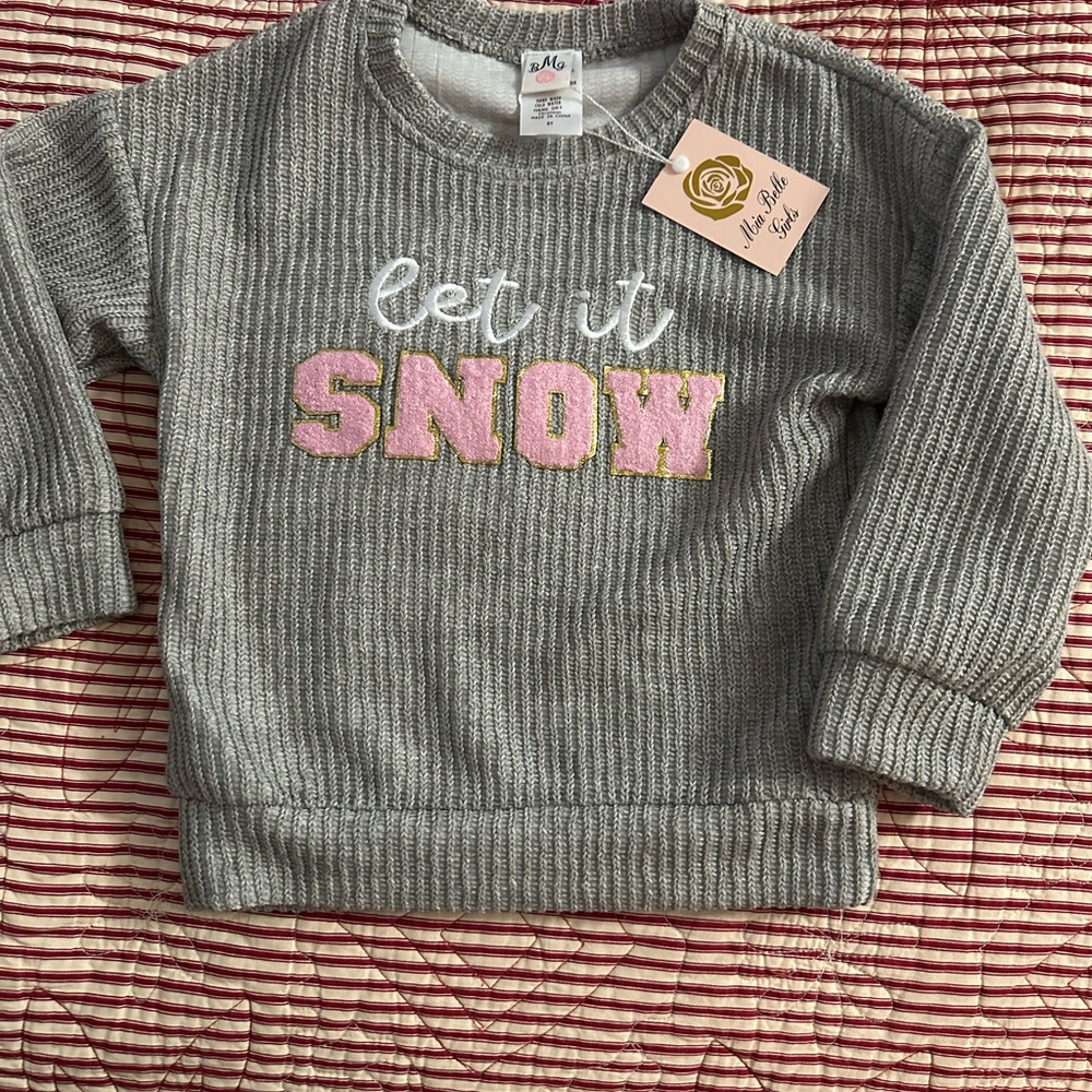 Gray Knit Sweater with Festive Text